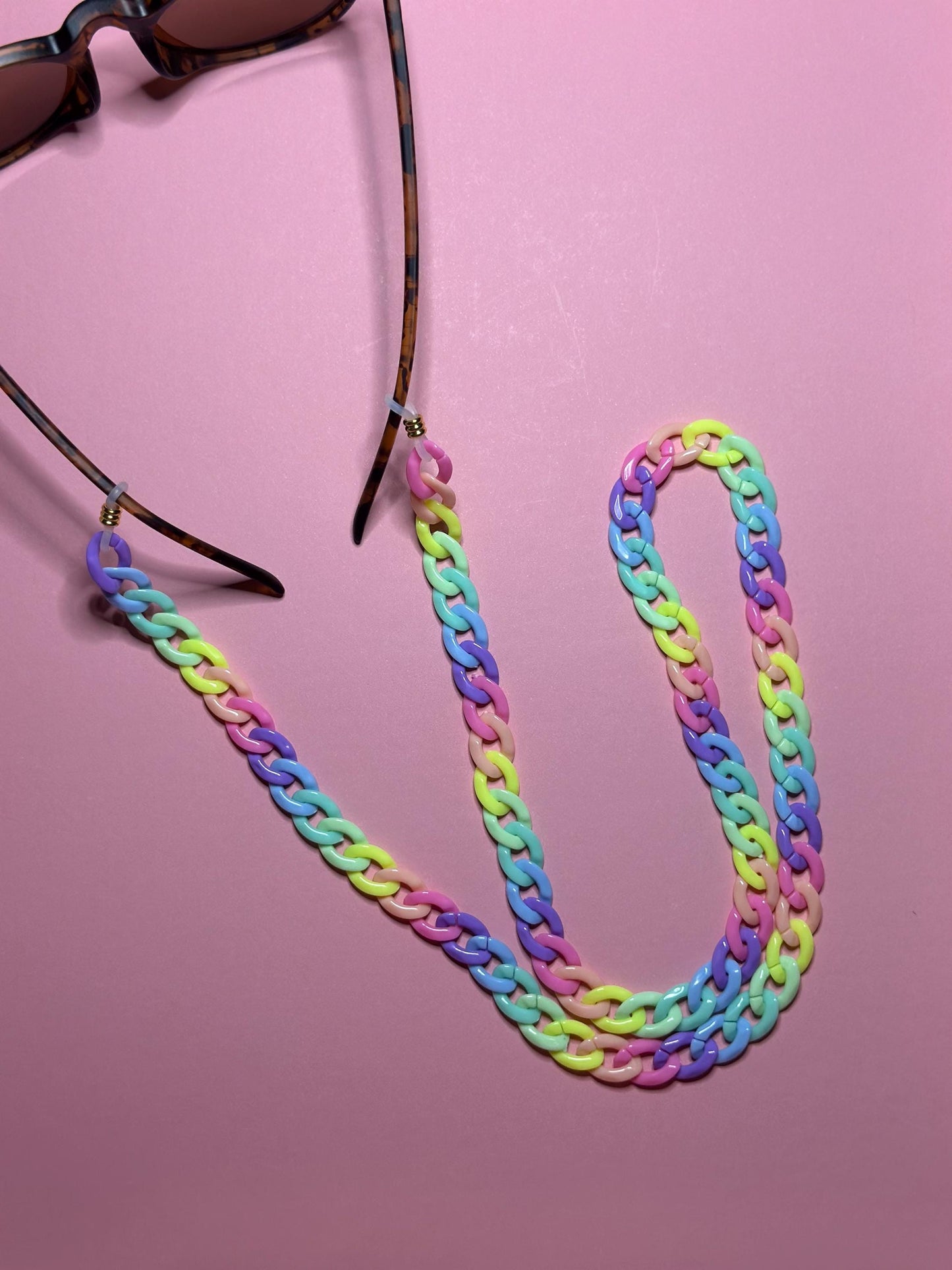 Rainbow Acrylic Glasses Chain: Chunky 30" Sunglasses Lanyard, 90s Y2k Maximalist Style