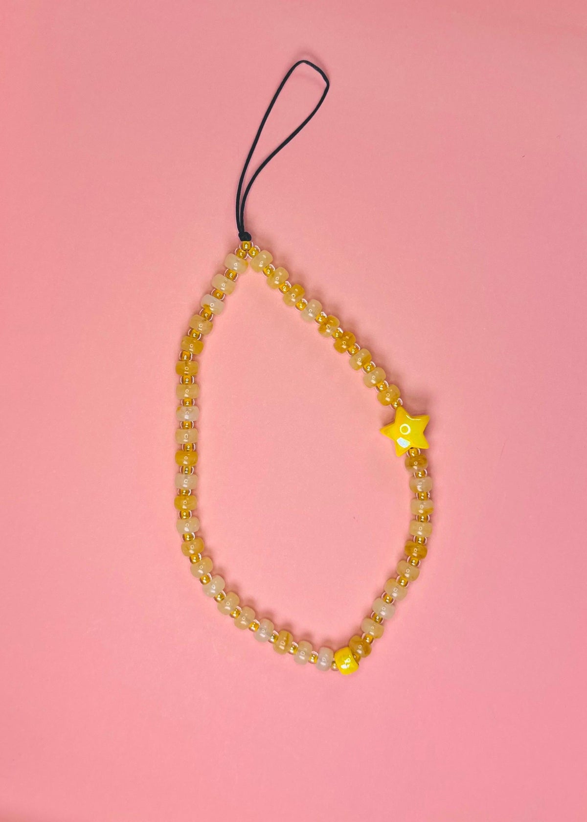 Beaded Celestial Phone Charm in Aqua, Pink, and Yellow. Star Cellphone Strap