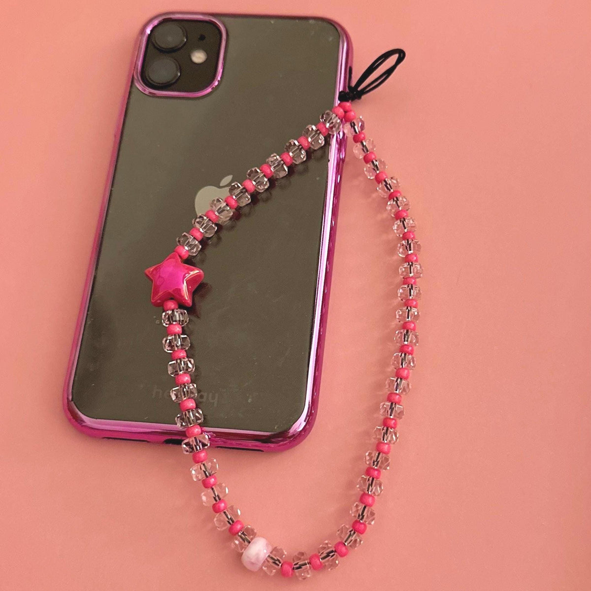 Beaded Celestial Phone Charm in Aqua, Pink, and Yellow. Star Cellphone Strap