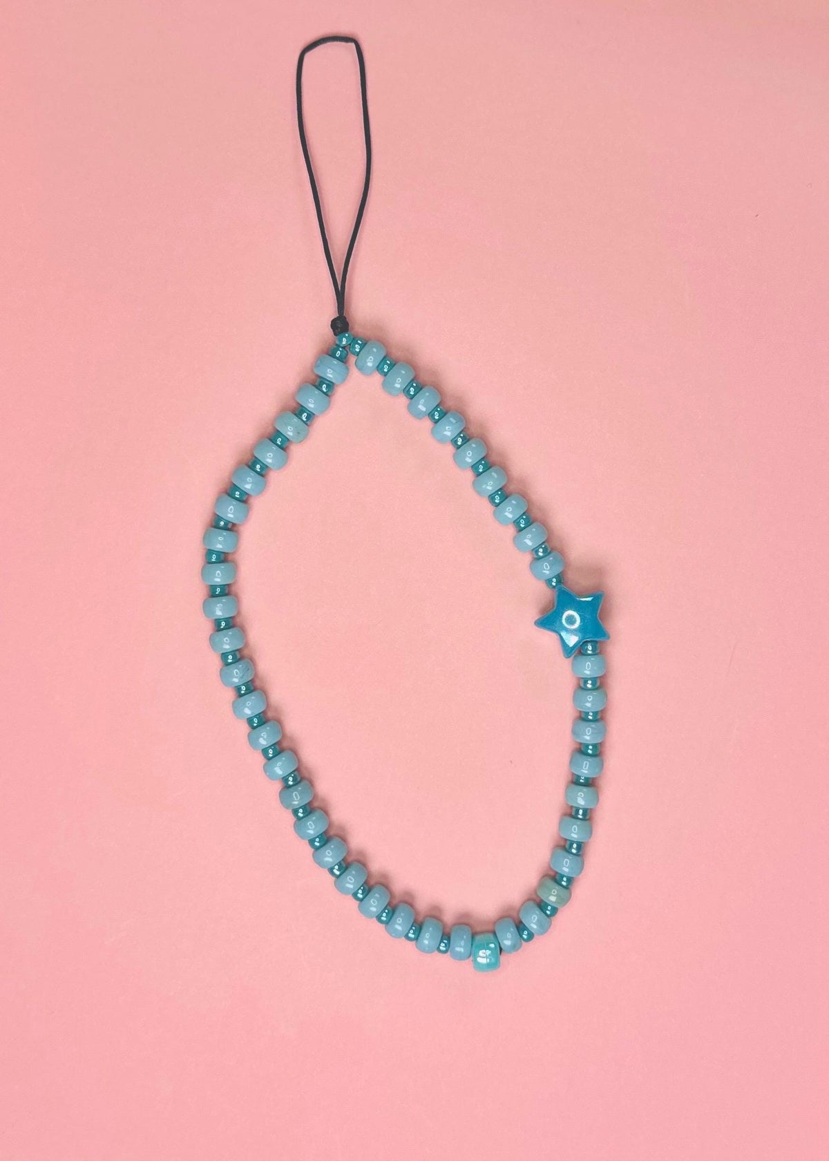 Beaded Celestial Phone Charm in Aqua, Pink, and Yellow. Star Cellphone Strap