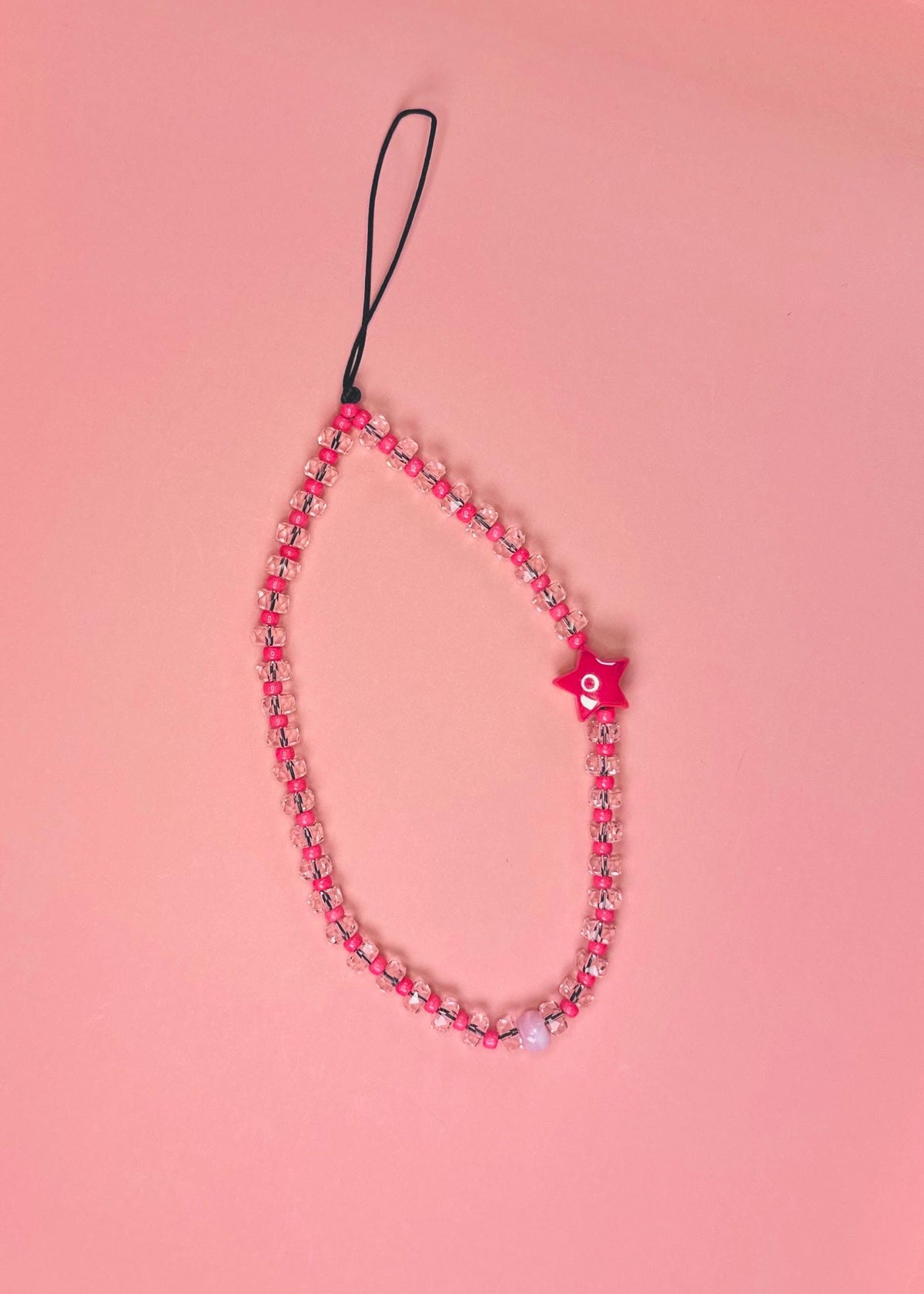 Beaded Celestial Phone Charm in Aqua, Pink, and Yellow. Star Cellphone Strap