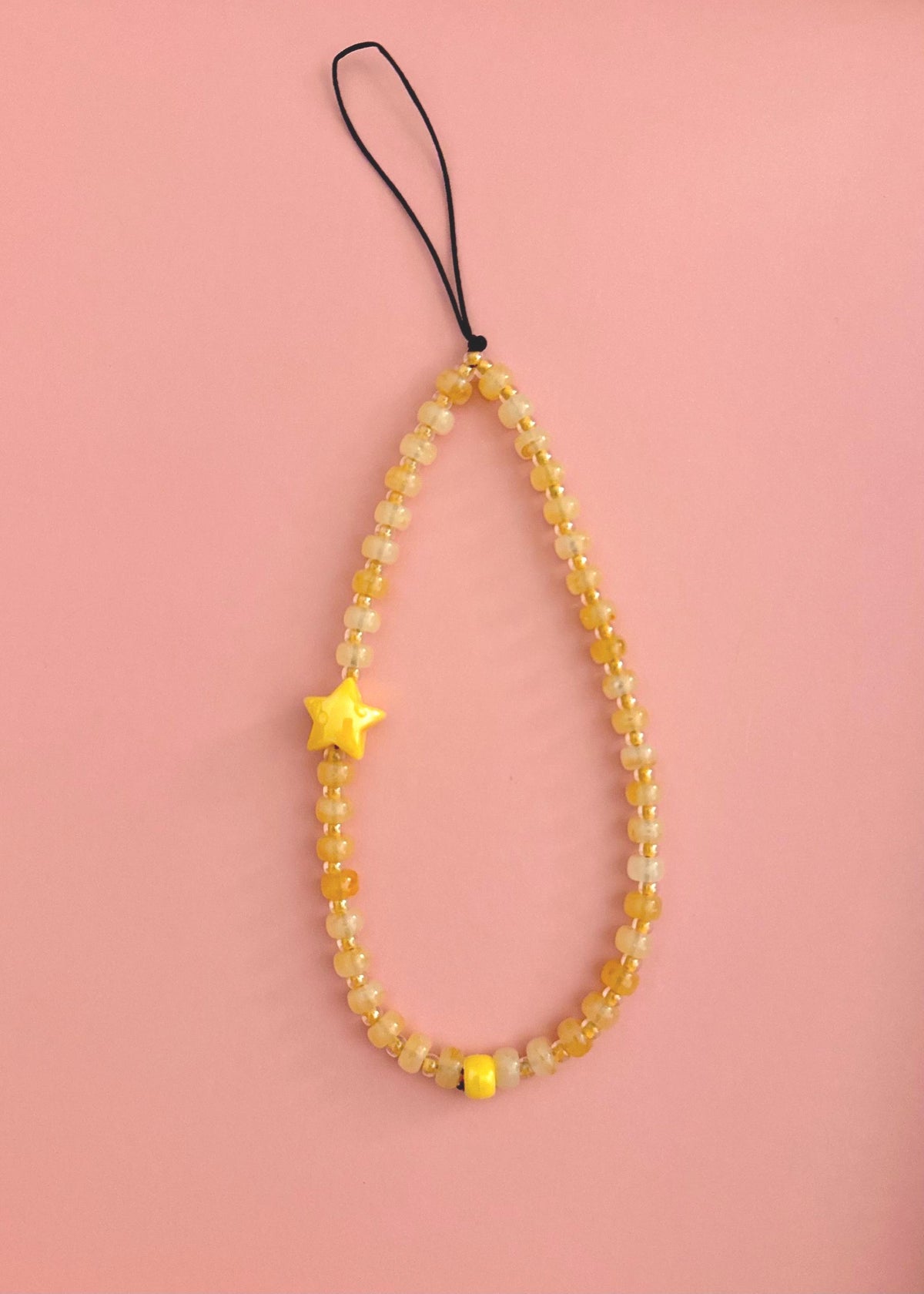Beaded Celestial Phone Charm in Aqua, Pink, and Yellow. Star Cellphone Strap