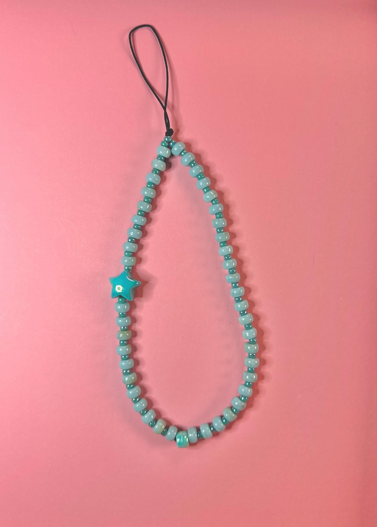 Beaded Celestial Phone Charm in Aqua, Pink, and Yellow. Star Cellphone Strap