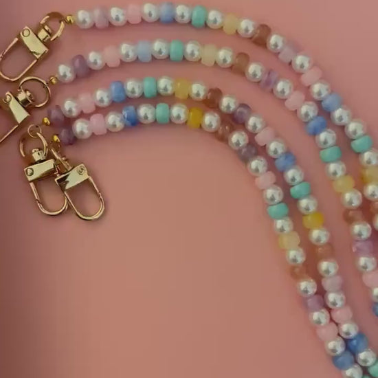 Pastel Rainbow Beaded Purse Charm: Pearl Bag Strap Jewelry, Retro Dainty Handbag Chain