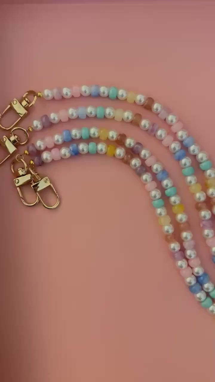 Pastel Rainbow Beaded Purse Charm: Pearl Bag Strap Jewelry, Retro Dainty Handbag Chain