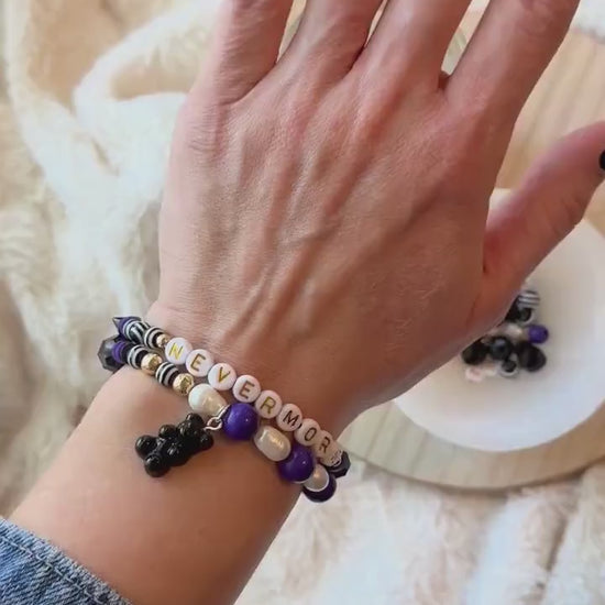 Nevermore Beaded Bracelet, Freshwater Pearl Goth Jewelry