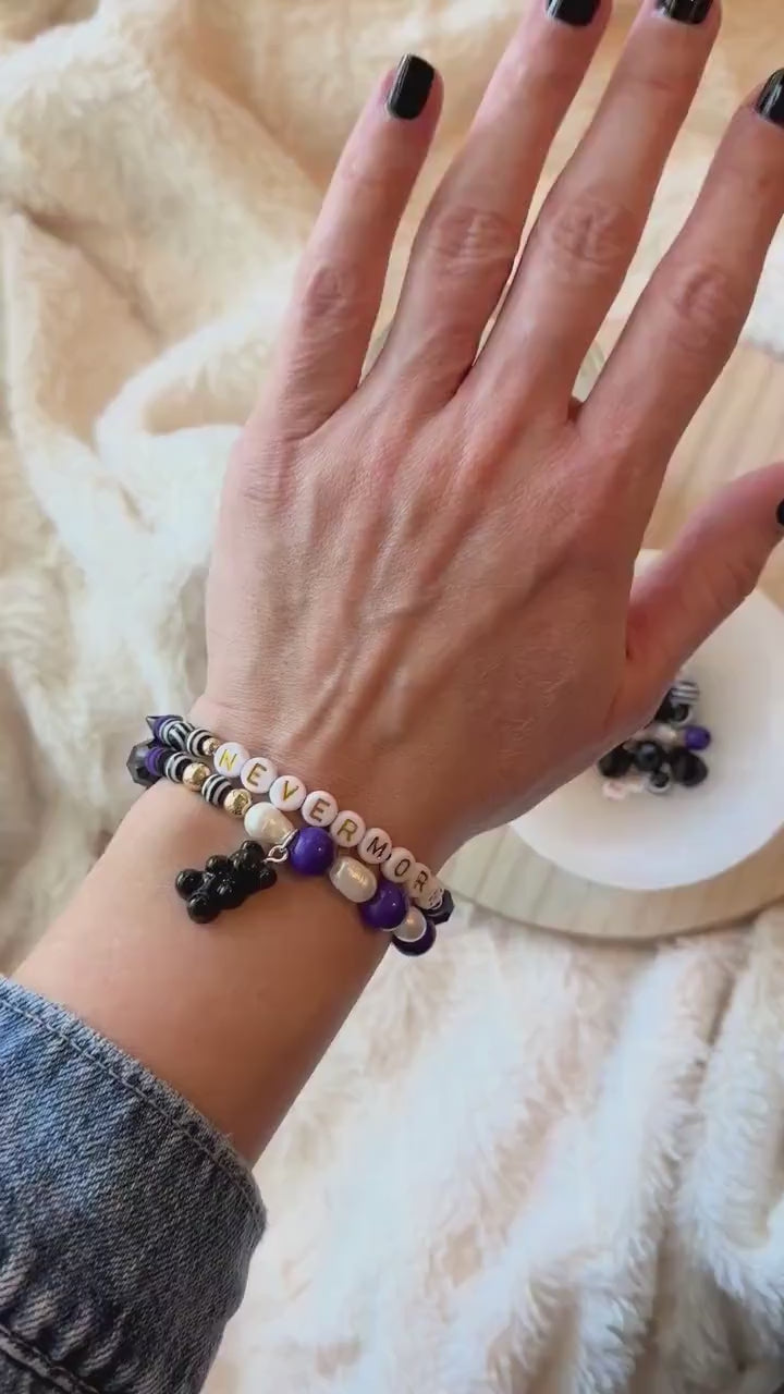 Nevermore Beaded Bracelet, Freshwater Pearl Goth Jewelry