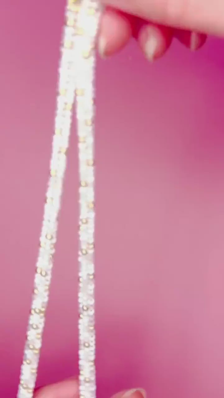 White and Gold Choker Rope Necklace handmade with Japanese Seed Beads