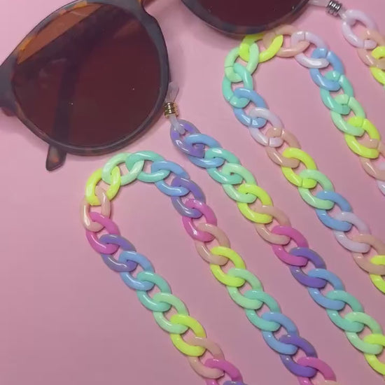 Rainbow Acrylic Glasses Chain: Chunky 30" Sunglasses Lanyard, 90s Y2k Maximalist Style