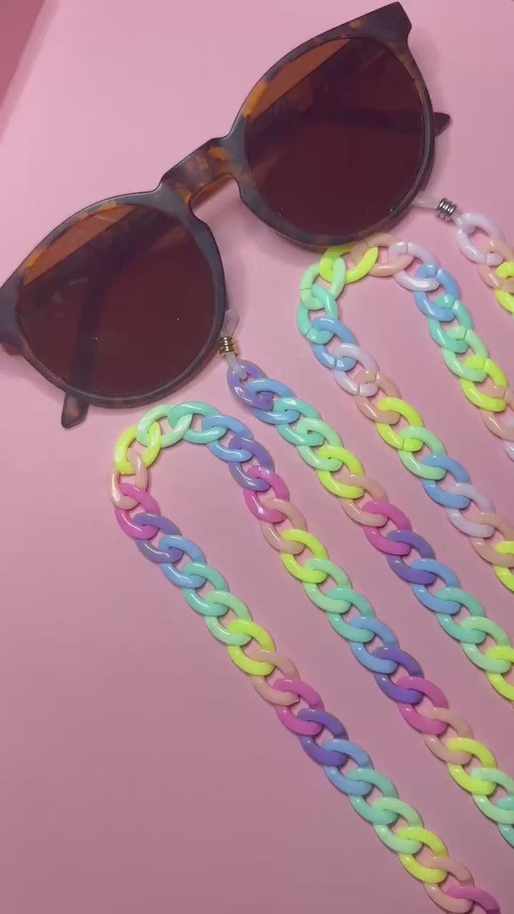 Rainbow Acrylic Glasses Chain: Chunky 30" Sunglasses Lanyard, 90s Y2k Maximalist Style