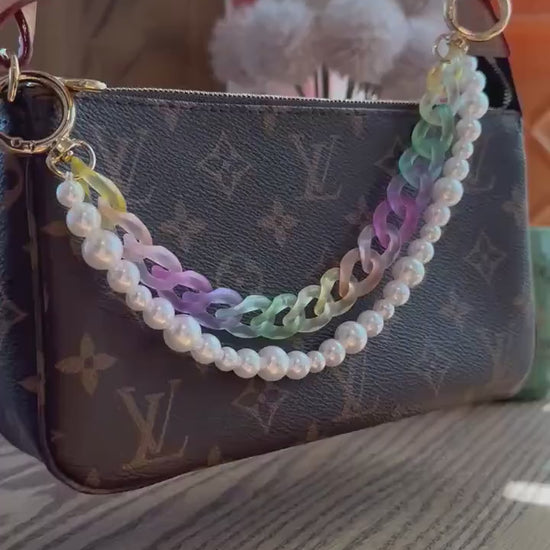 Rainbow Pearl Beaded Purse Charm: Y2K Purse Strap
