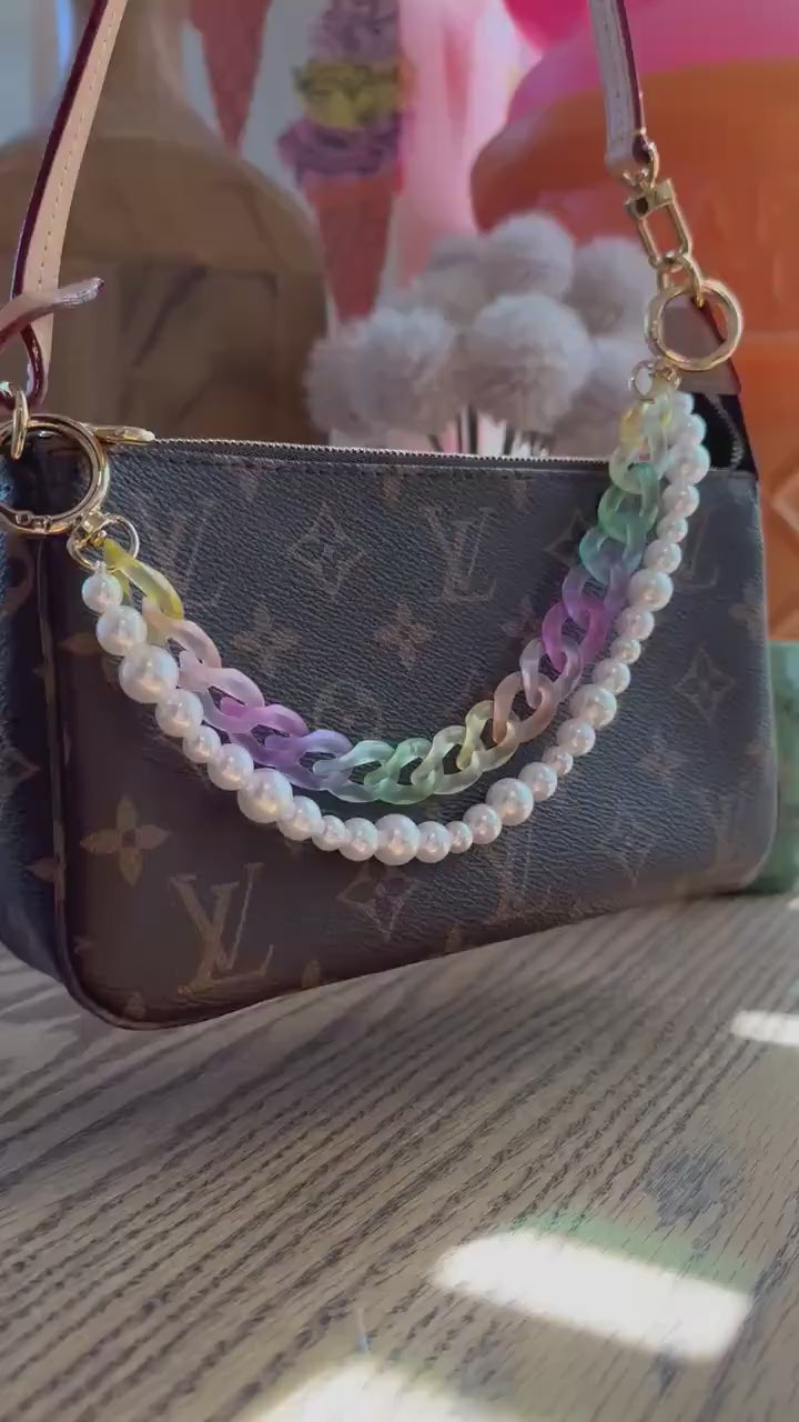 Rainbow Pearl Beaded Purse Charm: Y2K Purse Strap