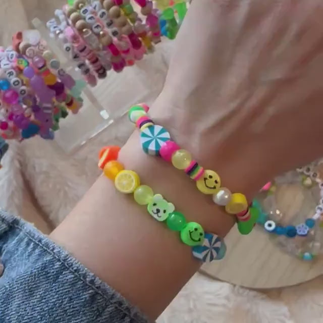Rainbow Bead Stretch Bracelet: Y2K 90s Kandi Rave Charm Bracelet