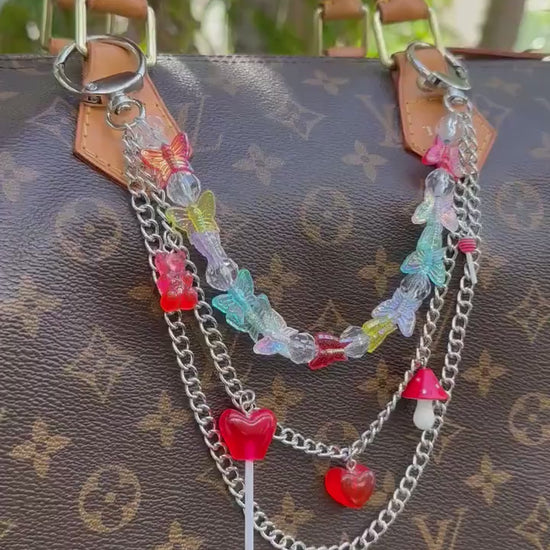 Y2K Butterfly Heart Gummy Bear Purse Charm: Silver Chain Bag Accessory
