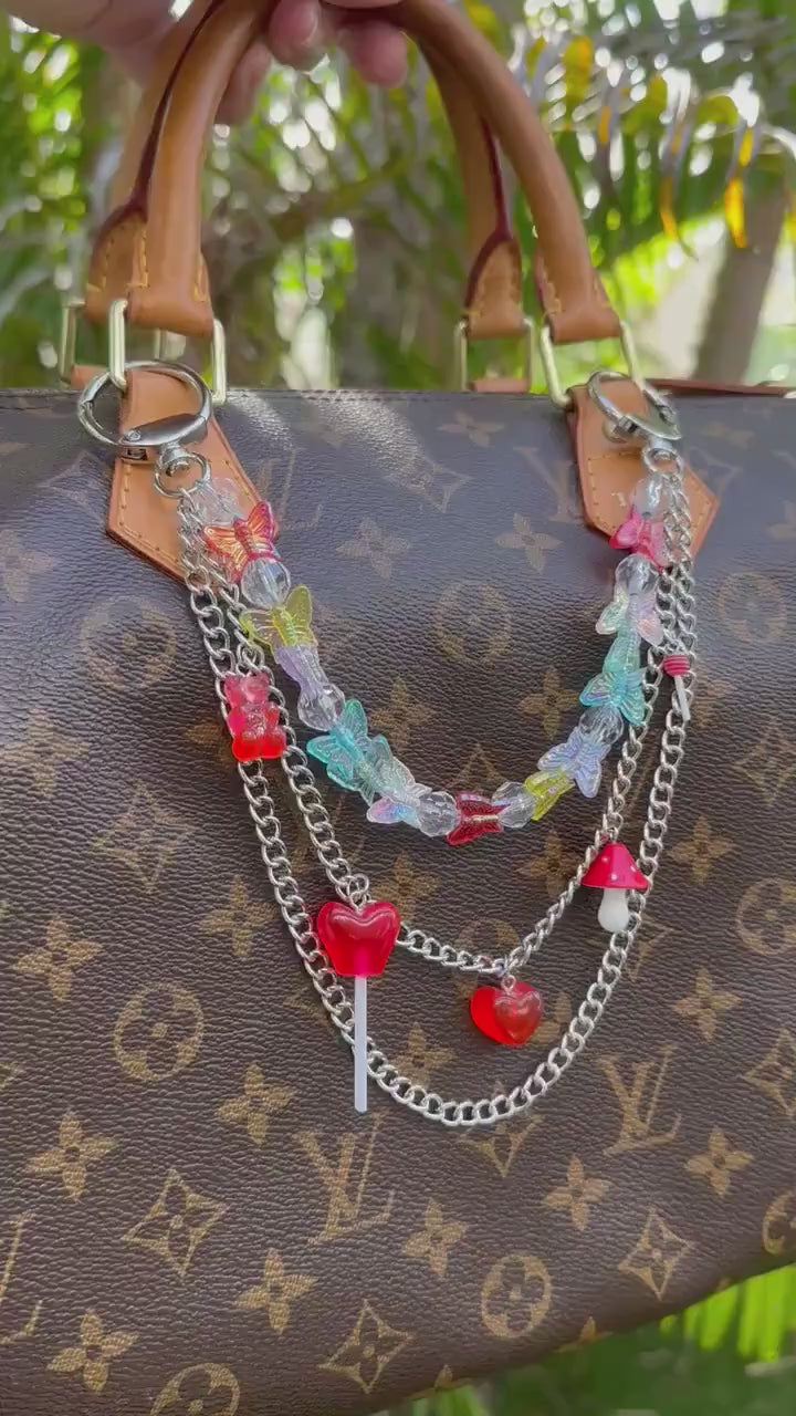 Y2K Butterfly Heart Gummy Bear Purse Charm: Silver Chain Bag Accessory